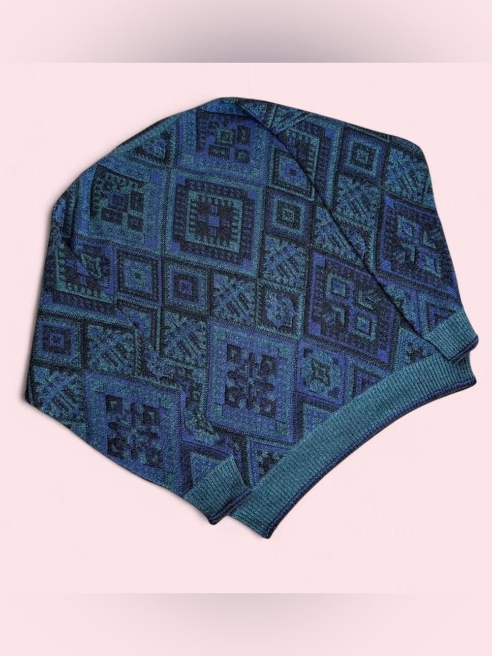 Vintage Alfani Blue Green Geometric Alpaca Blend Sweater XL Tall Italy - Picture 2 of 7